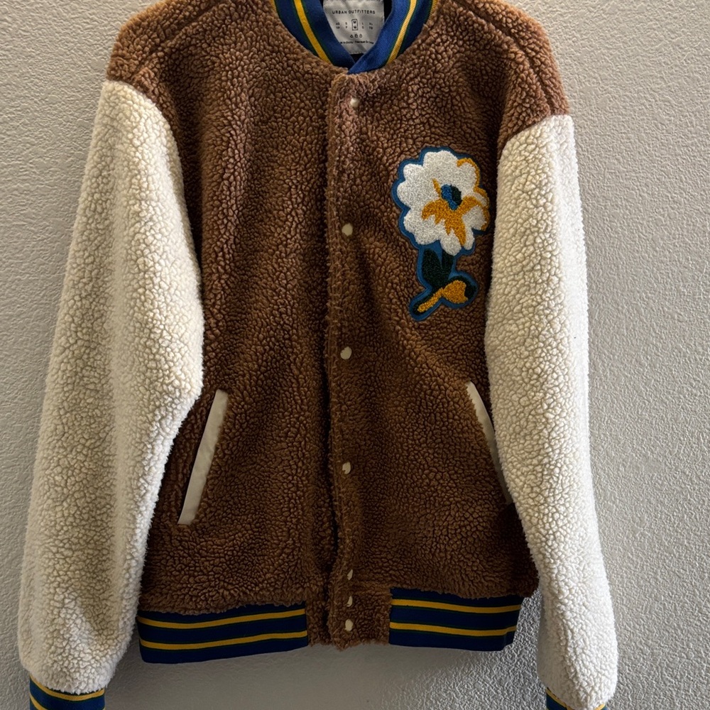 Urban Outfitters unisex Brown and Cream Varsity Jacket